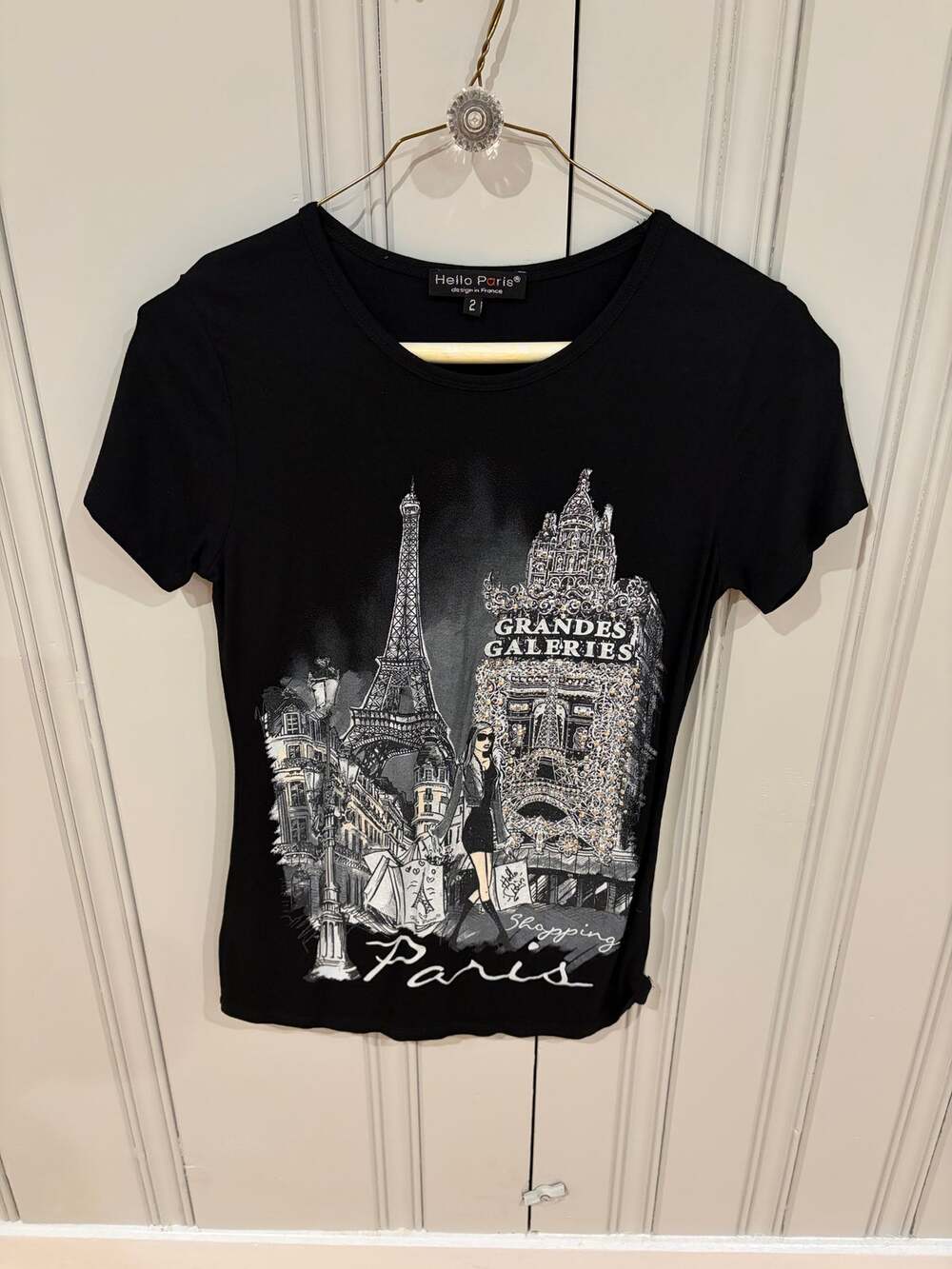 Paris Eiffel Tower sparkly tshirt black size 2 small